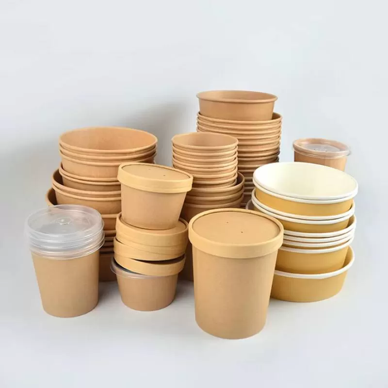 SenAng05 Promotion Large Porridge 350Ml Soup Bowl With Lid Disposable Square Kraft Paper Cup Bucket