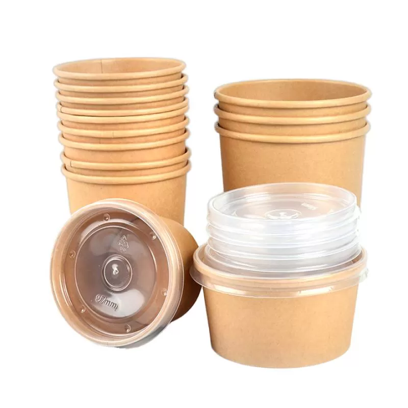 SenAng05 Disposable 26oz Kraft Paper Soup Cup Bowl With Paper Lid Takeaway Lunch Packing Takeout Food Packaging Bucket
