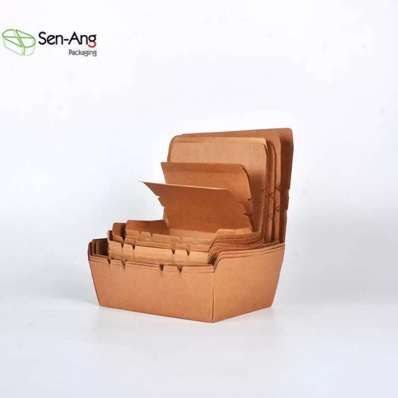 Senang01 Factory Custom Kraft Paper Rectangle Take Way With Lid Wholesale Disposable Takeaway Box