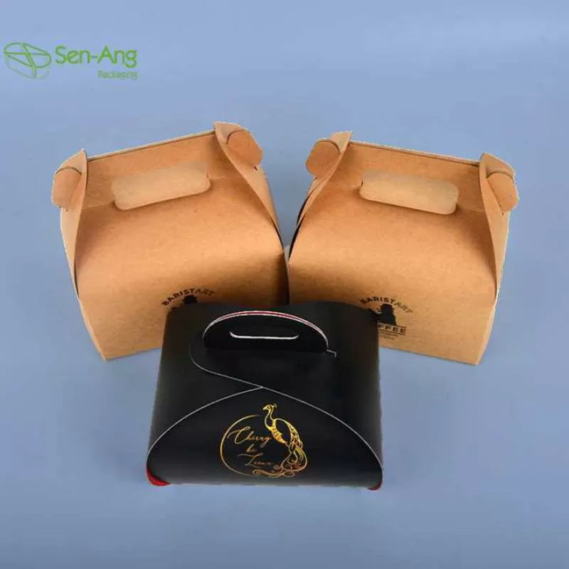 SenAng05 Good Quality Window Custom Logo Paper Take Away Cake Box With Handle Takeaway Packaging