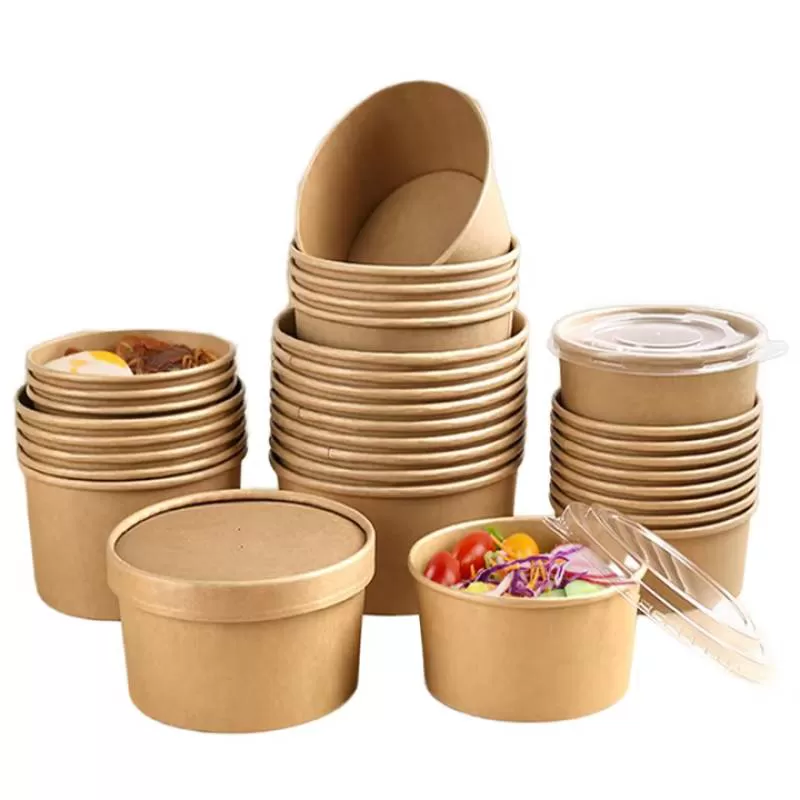 SenAng Factory Supply 100% Eco-friendly Round Kraft Takeaway Food Packaging Containers With Lid Customizable Logo100 Sets