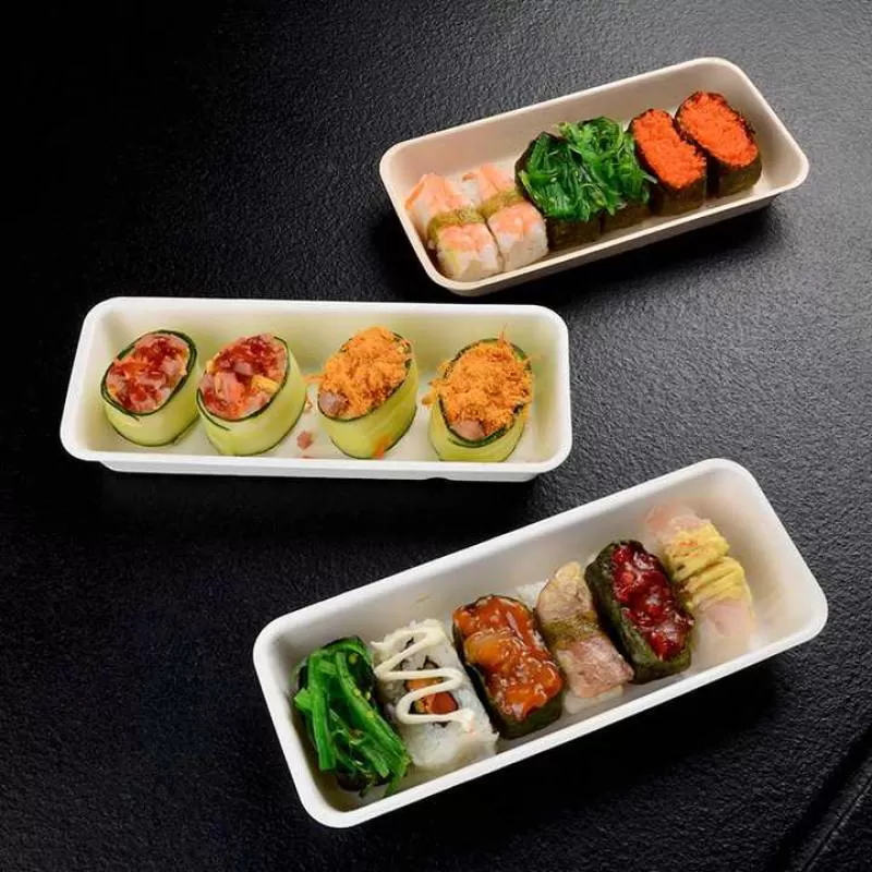 SenAng Disposable Paper Pulp Sugarcane Biodegradable Bagasse Sushi Takeout Take Away Box