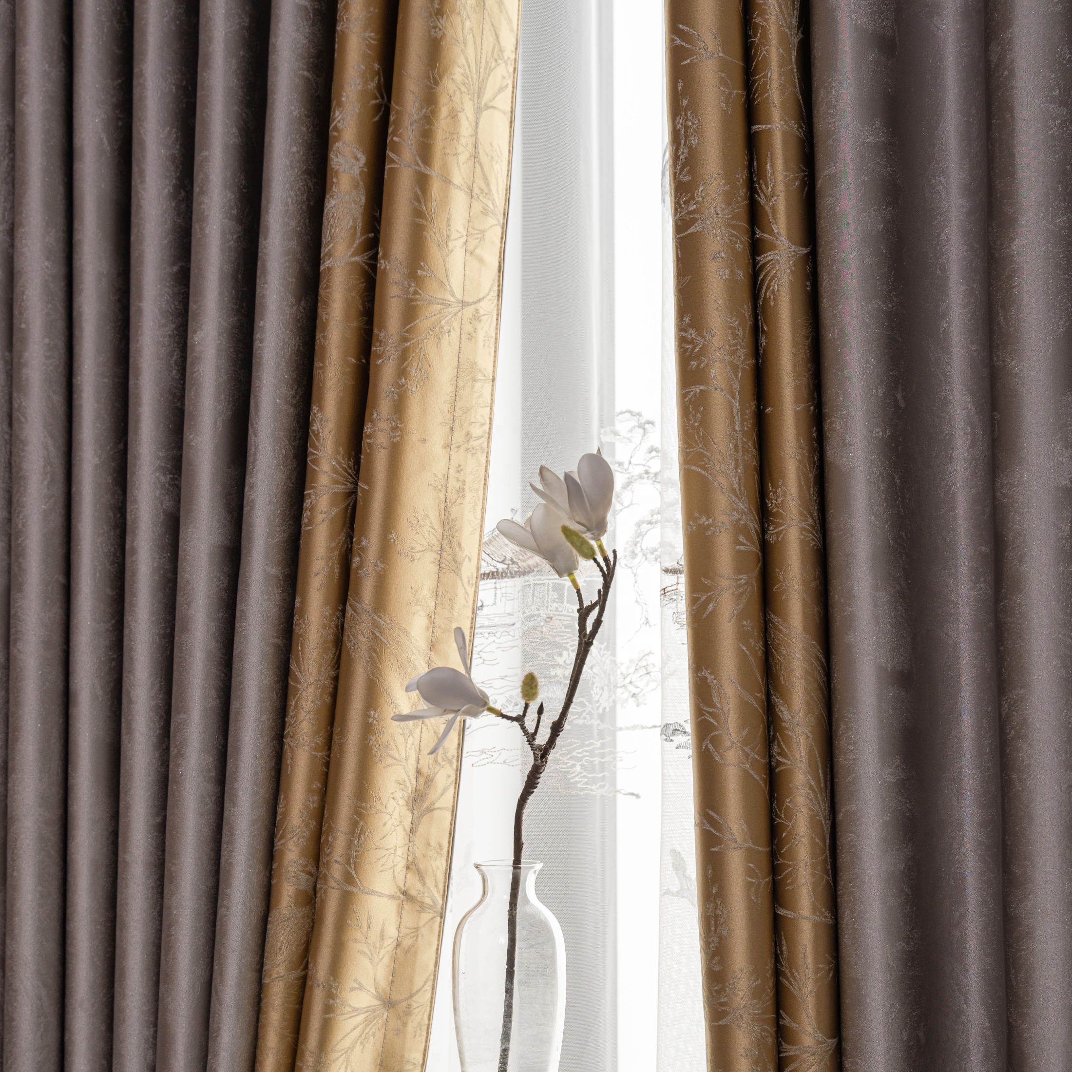 ZSTARR Rèm Cửa Chống Nắng Thêu Phượng Hoàng Hoa Văn Cổ Điển Cho Phòng Khách Phòng Ngủ, Màn Cửa Sổ Sang Trọng May Đo