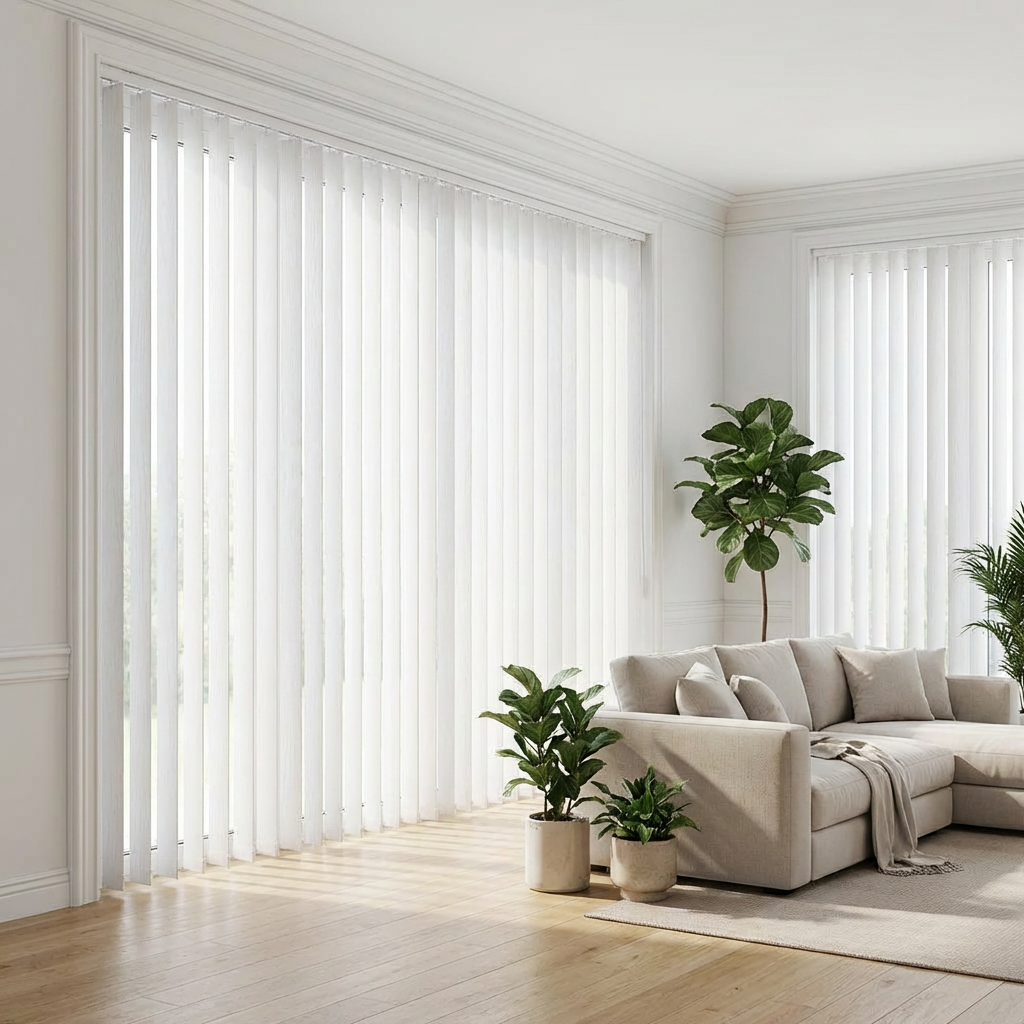 Rèm lá dọc ZSTARR Lọc sáng, Màu trắng vân gỗ giả cho Cửa kính trượt, Cửa ban công, Cửa sổ lớn dùng cho Gia đình & Văn phòng