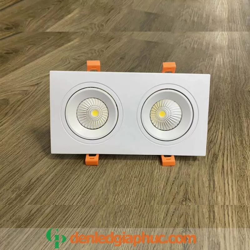 Đèn âm trần đôi COB vỏ trắng viền dày 2x7w chỉnh 2 hướng - R