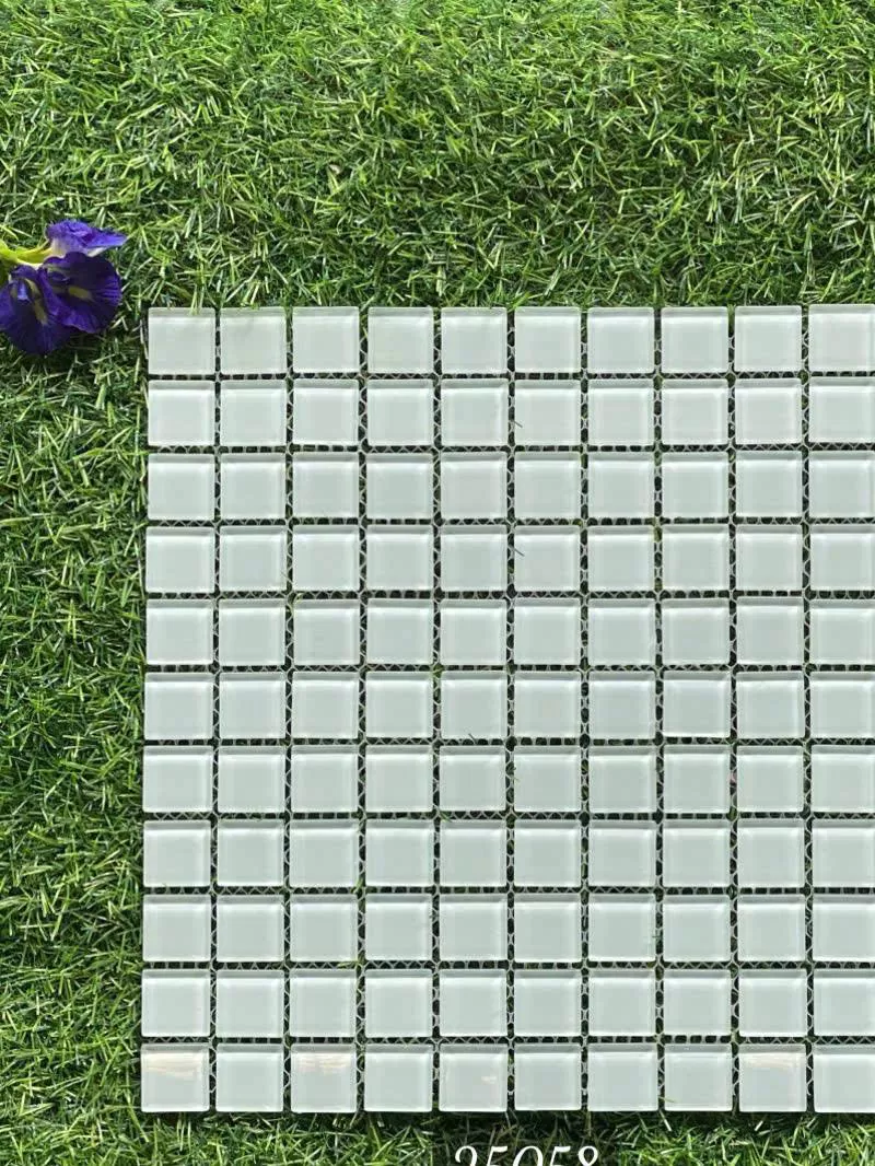 Gạch thủy tinh mosaic màu trắng 25058