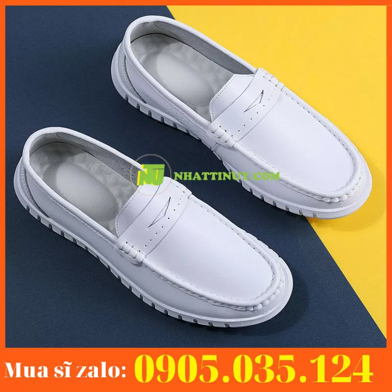 Giày y tá nam phẳng trắng thoáng khí, đáy mềm chống trượt